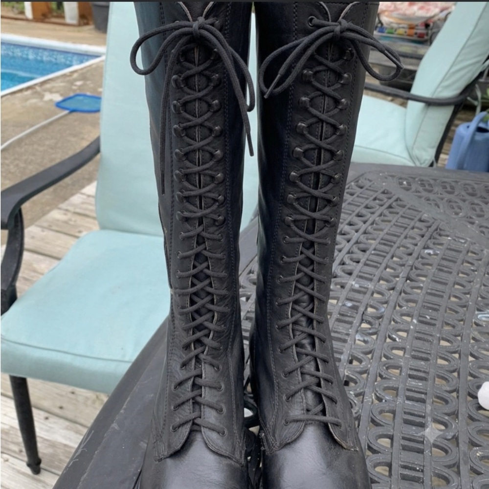 🆕 Vaccari Lace Up Tall Knee High Victorian Style Boots Women Size Euro 39 US 8.5 - Picture 2 of 9